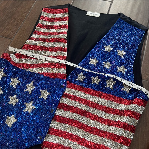 Vintage Sequin Americana Vest set with Cap and Bowtie sz 36 Stars and Stripes - Picture 6 of 9